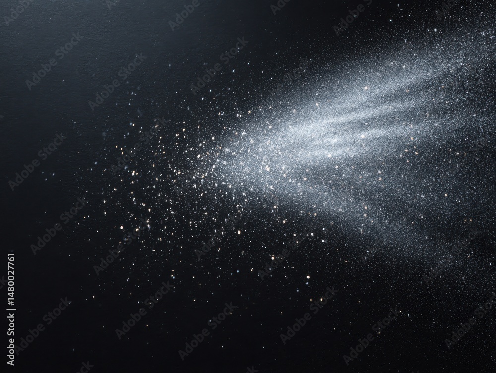 Obraz premium Scattered Stardust Creates a Mesmerizing Display on a Black Surface in Cosmic Elegance