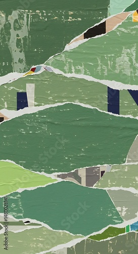 Serene Green Collage: Textured Paper Art