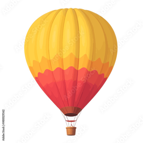 Vibrant hot air balloon in sunset hues floating serenely