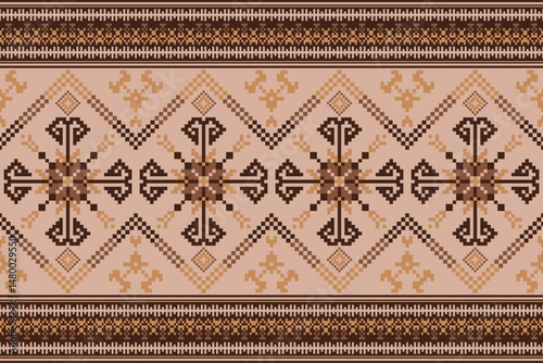 Embroidered Textile with Ethnic Geometric Ornamentation