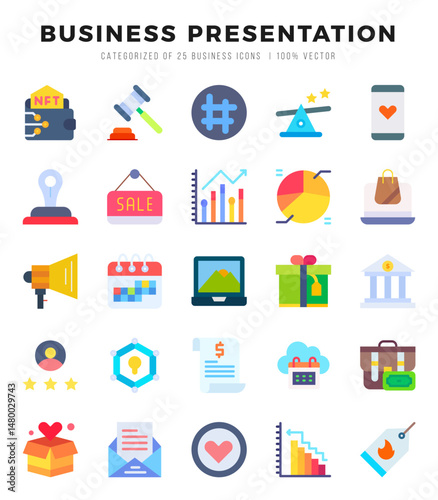 Simple Set of Business Presentation Related Vector Flat Icons.