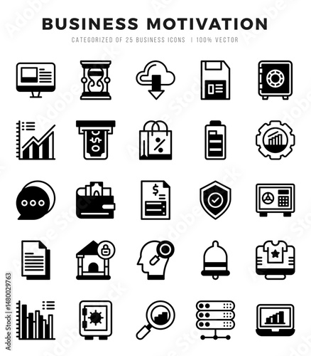 Business Motivation Icons bundle. Lineal Filled style Icons. Vector illustration.