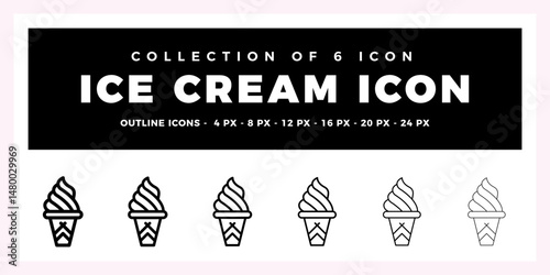 Collection of 6 Ice Cream Icons. Outline Style