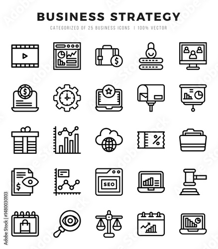 Set of Business Strategy icons in Lineal style. Lineal Icons symbol collection.
