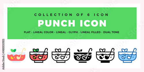 Punch Icon Set. Flat. Lineal Color. Glyph Styles