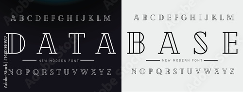 Creative Outline Double line monogram alphabet and tech fonts. Lines font regular uppercase and lowercase. Vector illustration.