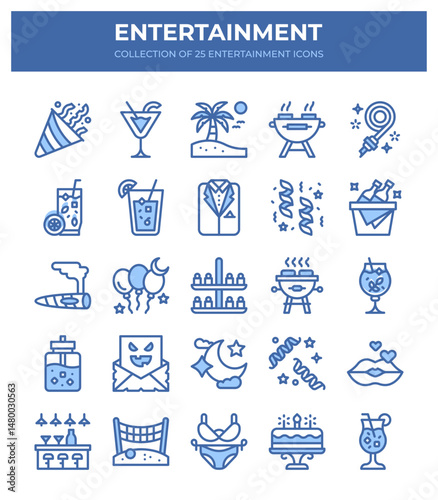 Collection of 25 Entertainment Icons. Party. Summer. Drinks. and More