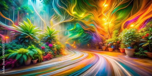 Abstract Biophilic Boho Chic Wallpaper: Long Exposure Eclectic Pattern Design