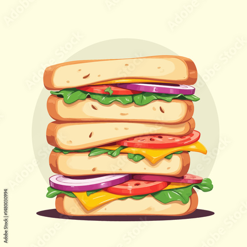 Vibrant Sandwich Stack with Fresh Vegetables and Cheese