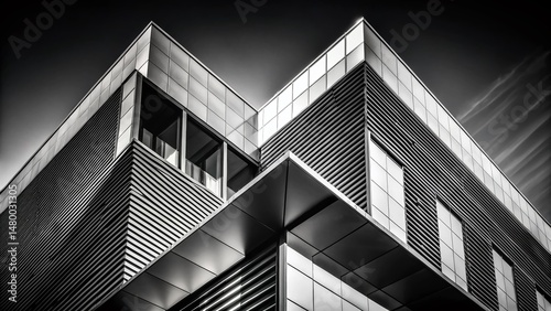 Abstract Black and White Architectural Background - Modern Geometric Design