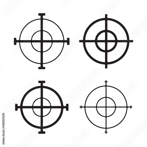 Vector illustration of a target icon featuring a sniper's crosshair aiming for the center bullseye, symbolizing accuracy