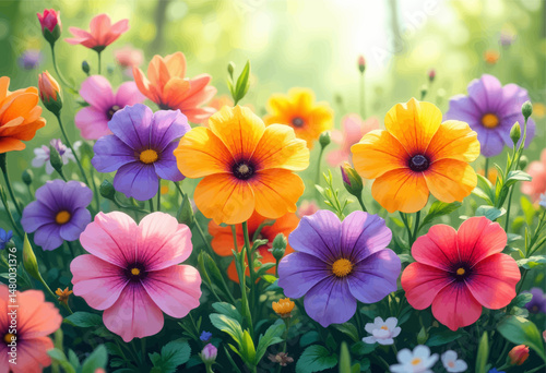 Vibrant Wildflowers Garden Blooming in Sunlight