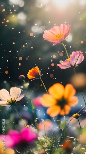 Vibrant blossoms in a sunlit garden setting. photo
