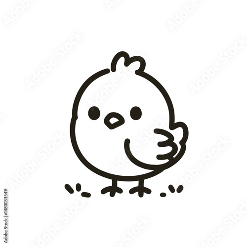 Cute chick outline with innocent mood standing on grass against black background
