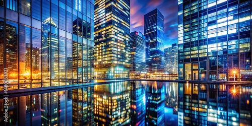 Abstract Cityscape: Double Exposure of Reflective Skyscraper Facades