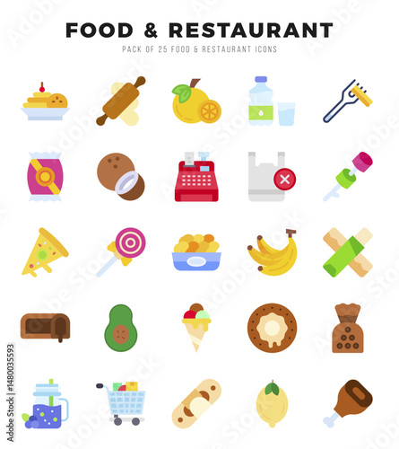 Food and Restaurant Icons Pack Flat Style. Vector illustration.