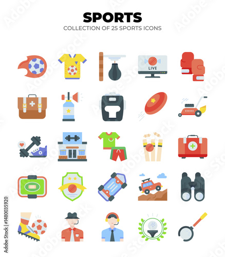 Collection of 25 Sports Icons. A vibrant set of diverse sports and fitness icons