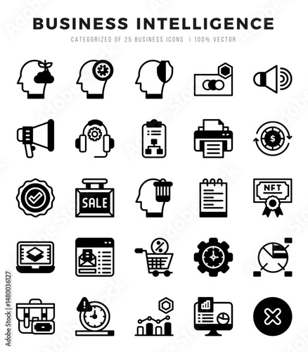Business Intelligence Lineal Filled icons collection. 25 icon set in a Lineal Filled design.