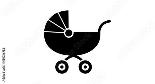 A black and white image of a stroller icon