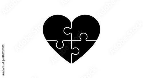 Jigsaw heart black and white icon