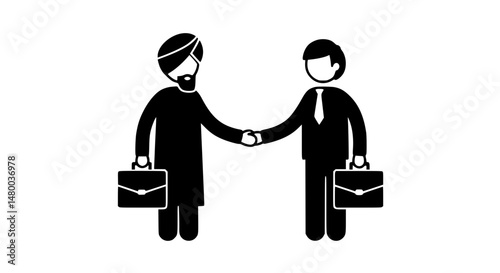 Man in costume greets tuxedo black and white icon