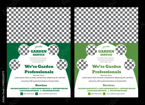 Garden flyer  Flyer design template for lawn and gardening services. Design of a poster leaflet for gardening and tree services.