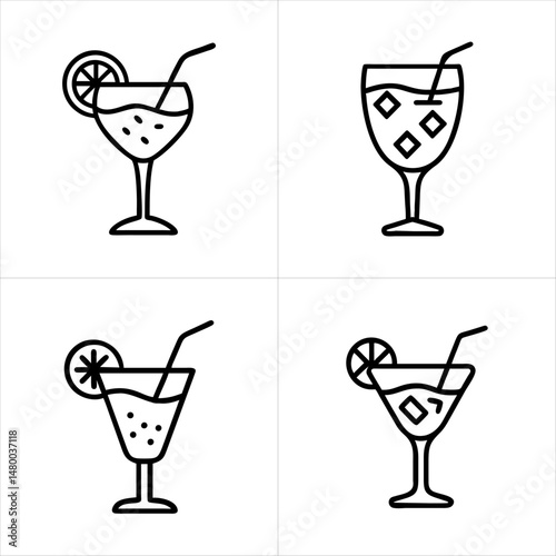 Cocktail Glass Bar & Drinks icon set