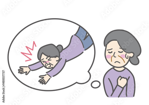 歩行中に転倒することを心配するおばあさん