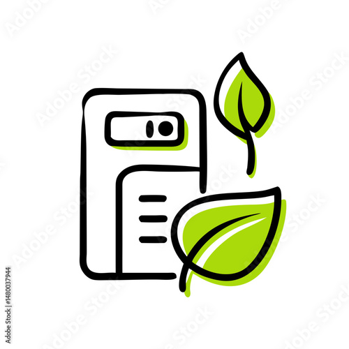 Eco-Friendly Refrigerator Icon with Leaves on Transparent Background