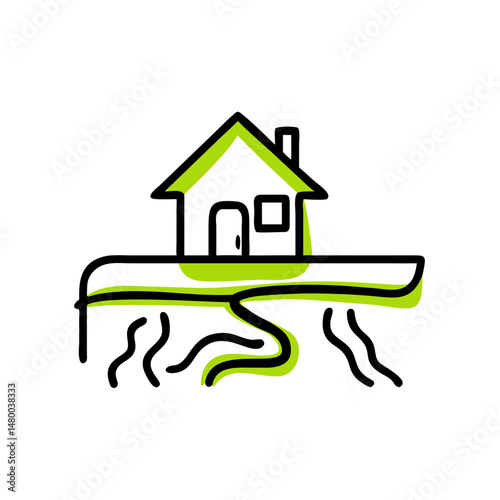 Minimalist house icon representing geothermal heating system  