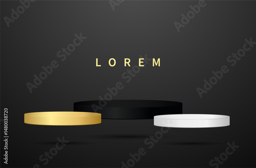 Floating levitating podiums in white, gold and black