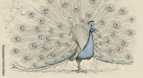Majestic Peacock Stunning Tail Feathers Elegant Bird Detailed Illustration Breathtaking Beauty
