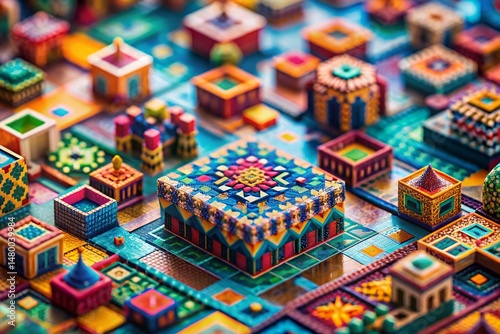 Abstract Geometric Pattern Backdrop, Miniature Tilt-Shift Photography, Colorful Design Texture