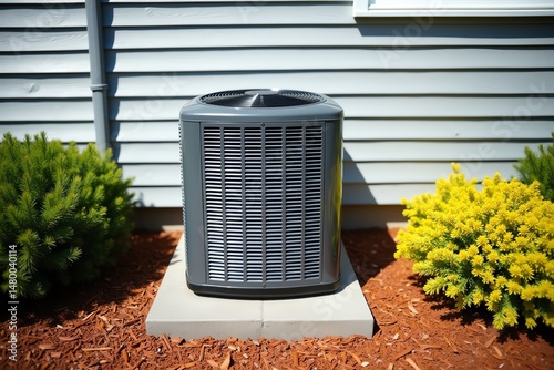 Central air unit sits outside a house