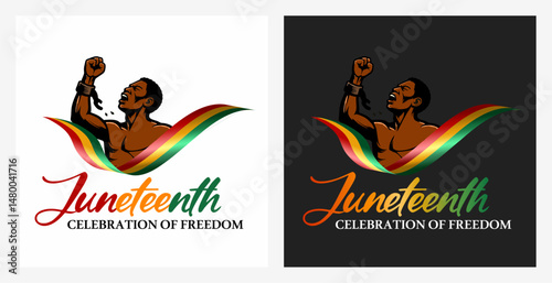 Juneteenth Freedom Day. Juneteenth illustration showing a powerful Black man breaking chains, symbolizing freedom, strength, and African American liberation. Perfect for freedom and equality themes.