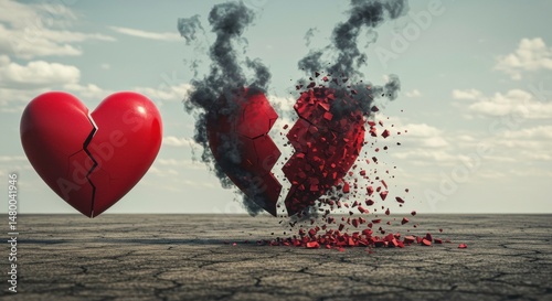 Broken heart shattering into pieces painful heartbreak despair grief sorrow