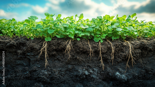 Side-by-side root growth comparison between poor soil and compost-enhanced soil photo
