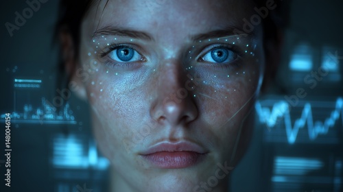 AI. Human form combined with science. Artificial intelligence and computers. Graphs and shapes, geometry. Latest technology. Future-oriented science and technology. AI creation.