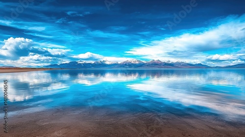 Serene Mountain Lake Reflection: A Breathtaking Panorama