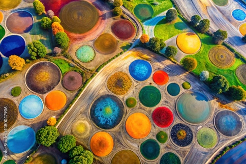 Abstract Round Brush Textures: Dotted Frames & Circle Spotted Borders - Drone Aerial Photography