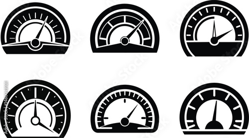 Speedometer Silhouette Vector Icon Set