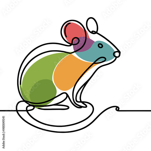 Minimalist abstract mouse line drawing with geometric colors for modern art concept