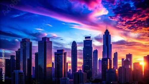 Abstract Twilight Cityscape: Silhouetted Skyscrapers, Urban Night Background