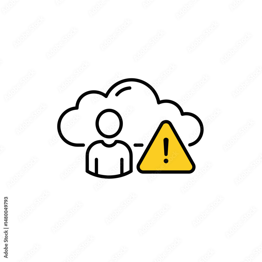 Obraz premium Icon of user with warning sign under cloud symbol