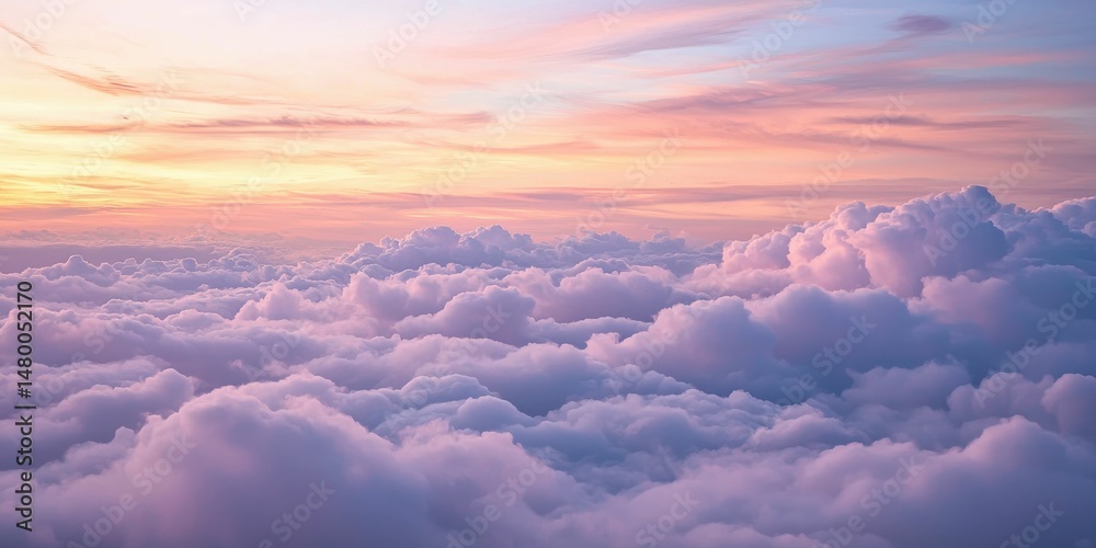 Sea stretching endlessly beneath cotton candy clouds Sea stretching endlessly beneath cotton candy clouds