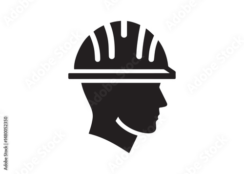 Hard hat Icon, Hard hat Silhouette Black Vector White Background