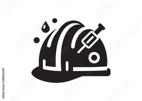 Hard hat Icon, Hard hat Silhouette Black Vector White Background