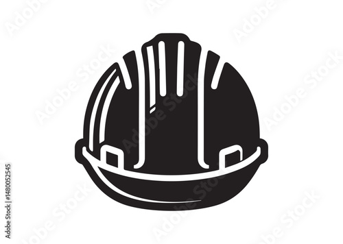 Hard hat Icon, Hard hat Silhouette Black Vector White Background