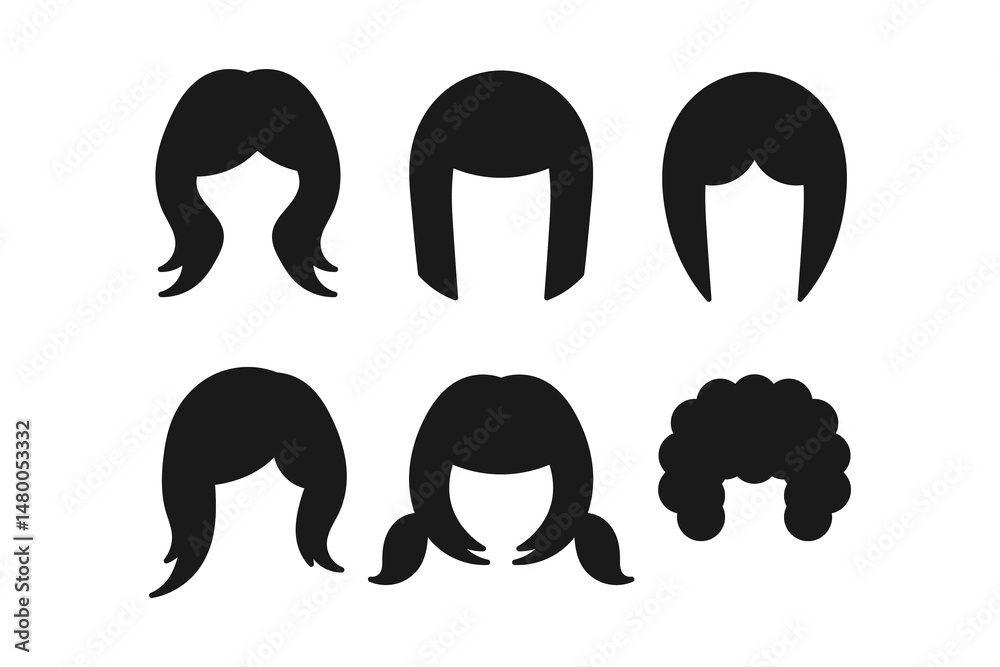 Fototapeta premium set of wigs various hairstyles icon