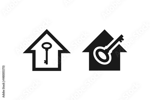 home and key icon and outline home real estate business